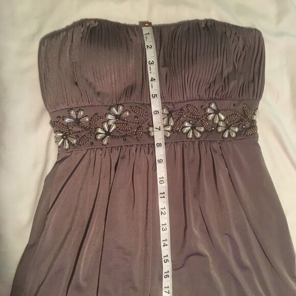 Mikael Aghal dress Women 2 gray beaded strapless short bubble hem Formal 90s Y2K - Picture 11 of 12